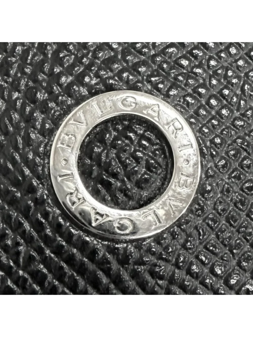 Bvlgari Gray Leather Business Card Case Black Silver